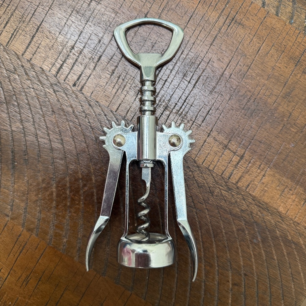 Crate & Barrel Wing Corkscrew Metal Wine Opener Premium All-in-One Bottle & Cap
